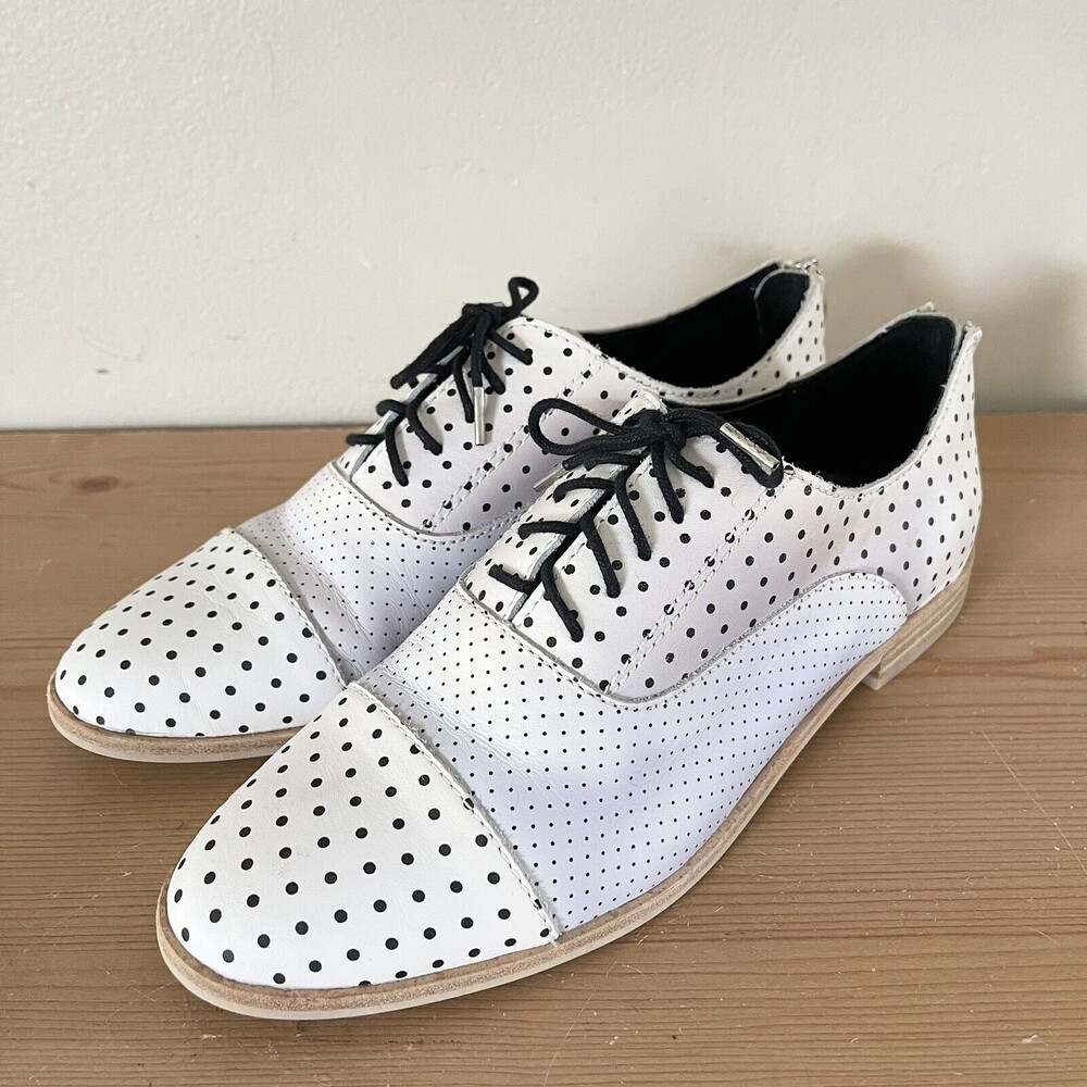 Dolce Vita Polo Polka Dots Leather Oxfords Casual Shoes White Black Size 7